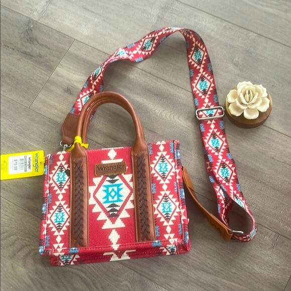 Wrangler Red and Brown Crossbody Bag with Geometric Design - Picture 1 of 13